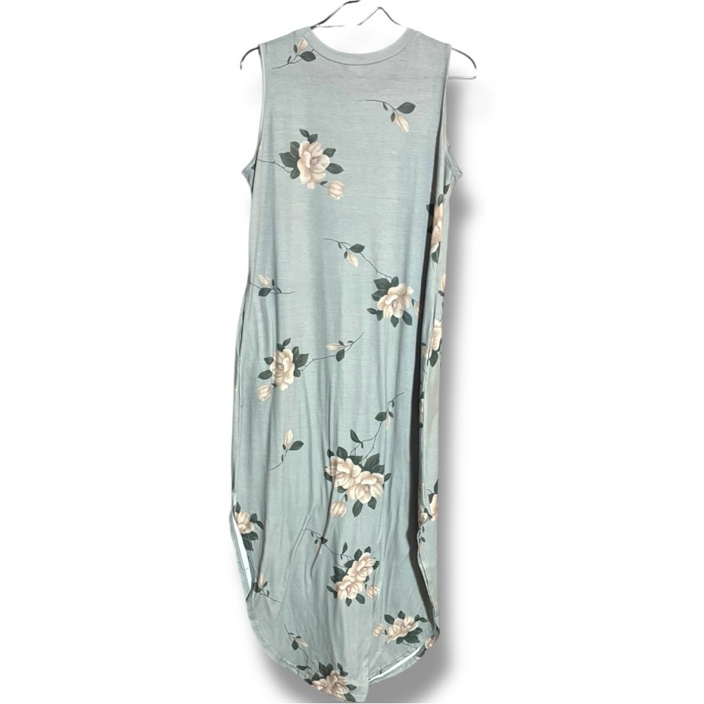 Anrabess Mint Green Floral Sleevelss Crewneck Asymmetrical Floral Maxi Dress - Picture 15 of 16
